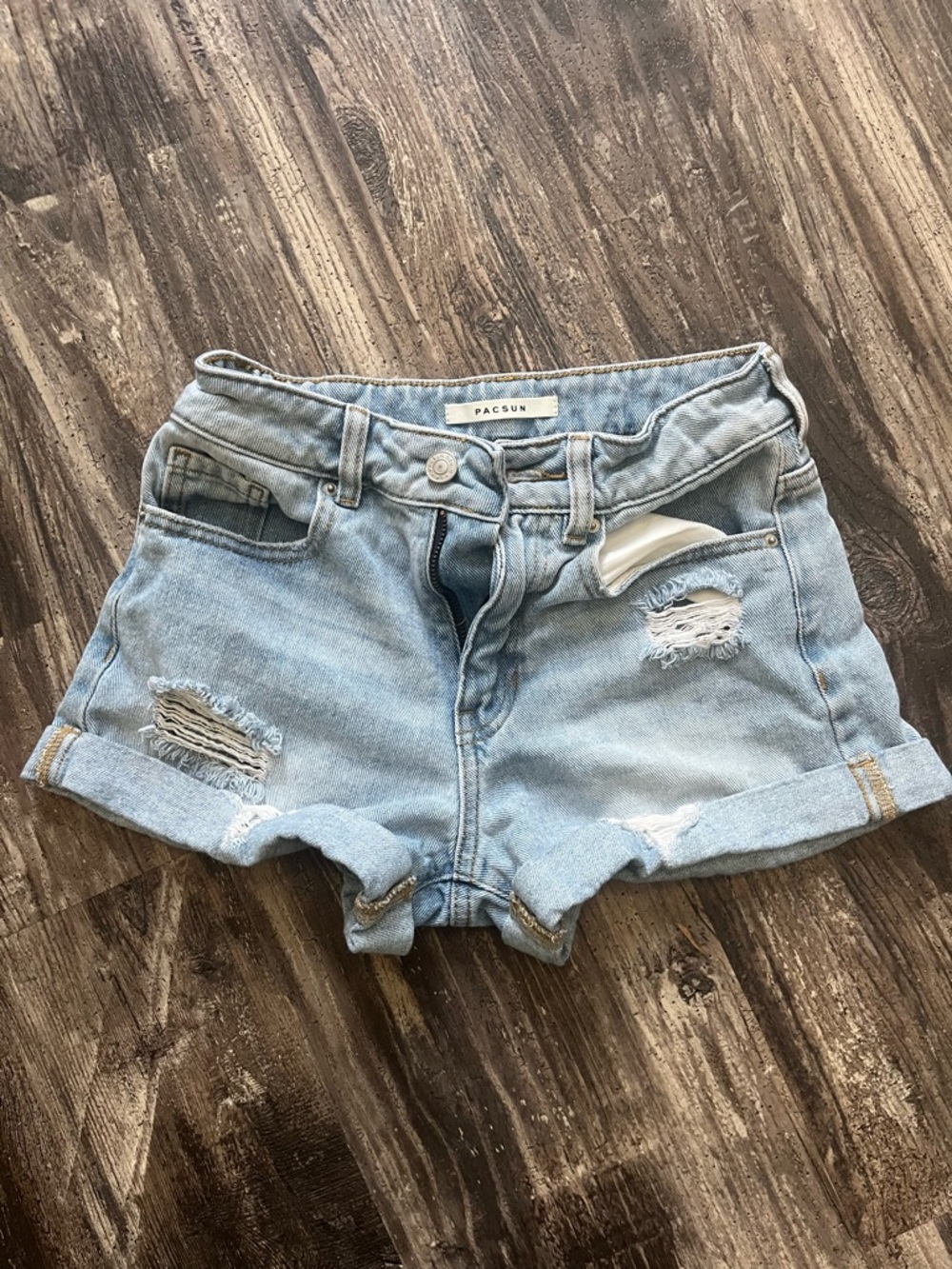 PacSun Light Blue Distressed Roll-Hem Denim Shorts
